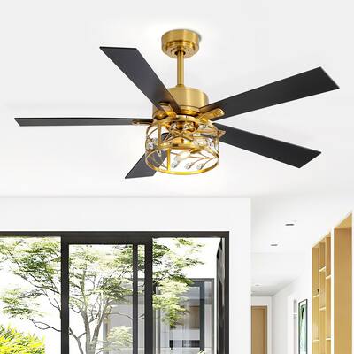 52" 5 Blade Black and Gold Ceiling Fans with Lights Remote Control - 52 ...